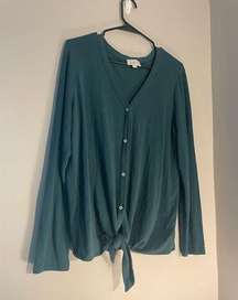 LOFT green button down cardigan with front tie size large super comfy