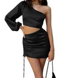 Runaway Monrow Cutout One Sleeve Mini Dress Black Size XL NWT