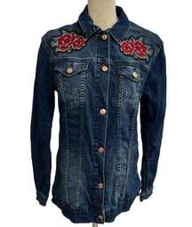 LuLaRoe Women's Size Small Embroidered Floral Cotton Spandex Denim Jean Jacket