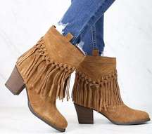 Sbicca Sound Suede Wester Leather Fringe Bootie Size 6