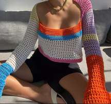 Colorful Rainbow Crochet Sweater Size Small