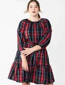 Draper James RSVP Long Sleeve Tiered Bow Back Dress plaid tartan holiday SIZE XL