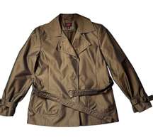 Bronze Womens Collared Belted Long Sleeve Trench Coat Jacket size Petite Large