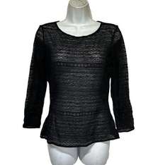 josie natori black lace long sleeve top Size M