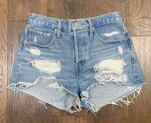 Premium 501 Button Fly Distressed/Ripped Light Wash Cutoff Jean Shorts