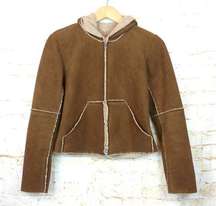 Velvet VTG Faux Suede Hoodie Jacket Womens S Tan Sherpa Lined Exposed Seams Y2K