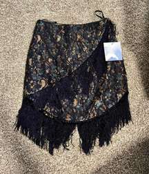 Lovers + Friends Nude And Navy Lace Fringe Skirt