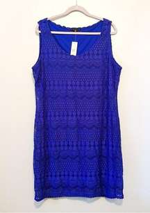 Tiana B Dress Blue Embroidered Lace Scoop Neck Shift Dress Sz XXL NWT