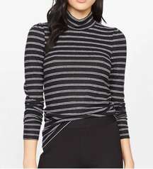 Sanctuary Soft Shoulder Mock Tee long sleeve striped black white size XS