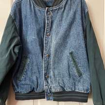 Vintage Blue Denim Button Up Varsity Jacket