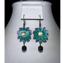 Vintage Enameled and Rhinestone Bead Daisy Dangle Earrings