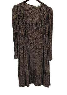 MNG Dot Print Ruffle Long Sleeve Dress Size 12 New