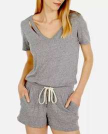 Revolve :Philanthropy Breeze Romper Tee shirt shorts Romper Grey & white NWT L