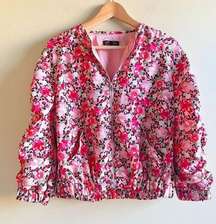 Zara Floral Bomber Jacket Womens‎ Size M Pink floral bomber Jacket Full Zip Up