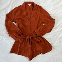 Women's Romper Large Burnt Orange Rust Colored Long Sleeve Button Up NWOT