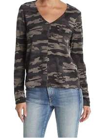 SANCTUARY Womens Camo Basic T-Shirt Gray-Earth Long Sleeved NWTO Size MP