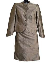 Slub Silk Neutral Taupe Two-Piece Dress Skirt Suit Set