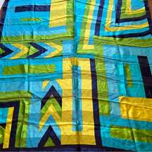 Oscar De La Renta Vintage Scarf Geometric Abstract Square Blue Green Designer