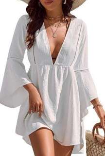 BLOOMING JELLY dress suit coverup lace inlaid deep V-neck bell sleeve NEW size S