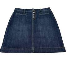 Talbots Blue Jean Button Fly Cotton Blend Straight Dark Blue Skirt Size 10