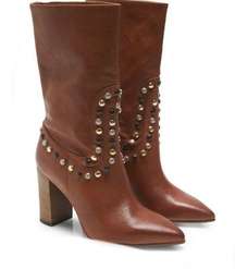 Free People Dakota Studded Western Boot in Cognac Rum Leather Size 6.5 NEW