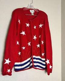 Quacker Factory red white blue patriotic button up cardigan sweater L