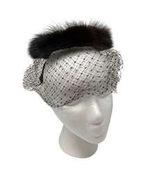 Vintage G. Fox & Co Fascinator Hat Brown Fur and Mesh Netting Bow Back