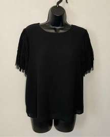 Fab'rik Black Shoulder Fringe Blouse Sz Small