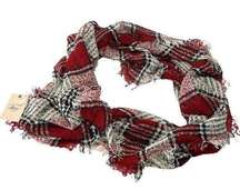 NWT Plaid Infinity Scarf With Fringe Red Black White G.H. Bass & Company