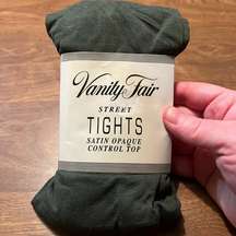 Vanity Fair Street Tights Vintage Satin Opaque Control Top TALL Olivewood Green