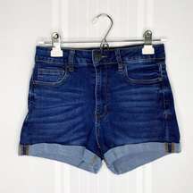 MIAMI High Rise Cuffed Hem Jean Shorts Junior's Size 5 Blue w/ Pockets Summer