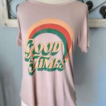 Rainbow Good Times Tee Shirt Taupe Blush Pink Small