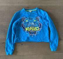 kenzo paris tiger embroidered raw edge crop sweatshirt pullover