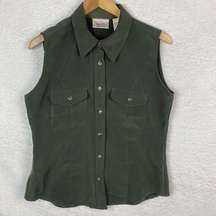 Vintage Kathie Lee Collection Womens Button Blouse Olive Collared Vest Size M