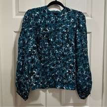 Womens Who What Wear NWT Green Floral Button Down Puff Sleeve Blouse Top Size XL