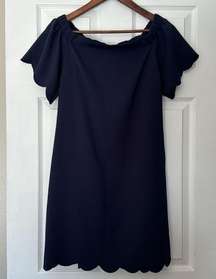 off the shoulder navy dress