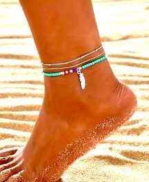 New Boho Beachy Festival Vibe Adjustable Size Feather Charm Anklets