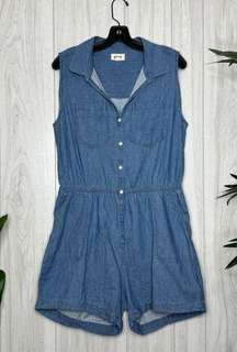 Pact Denim Chambray Sleeveless Romper Organic Cotton size S Small