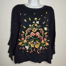 floral embroidered Sweater bell sleeves size M