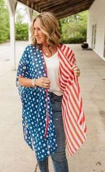 NWT American Flag Stars & Stripes Lightweight Kimono Vest Waterfall Cardigan