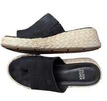 Eileen Fisher Tarry Toe Loop Espadrille Wedge Slide Sandal Black Women’s 6