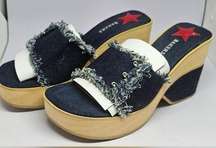 Bakers Vintage Blue Denim Platform Wedges Size 9M