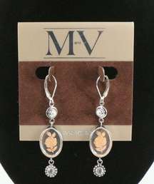 New Mars and Valentine Vintage Sterling Silver Pearl Rose Crystal Dangle Earring