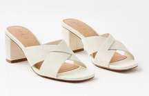 NEW LOFT White Leather Criss-Cross Strap Square Toe Heeled Sandals Size 10