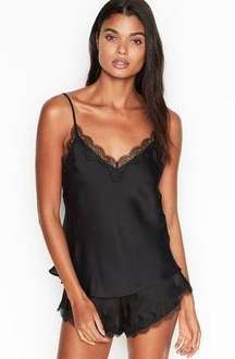 [Victoria's Secret] Black Satin Lace Trim Matching Camisole Set NWT Size Large L