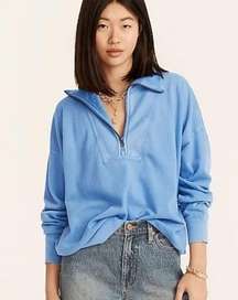 J.Crew  • Magic Rinse™ Half-zip Sweatshirt pullover oversized blue cotton terry