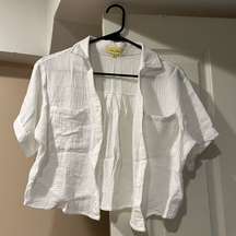 White Crop Button Up