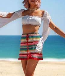 WILDFOX Stassi Rainbow-stripe Crochet Skirt Medium