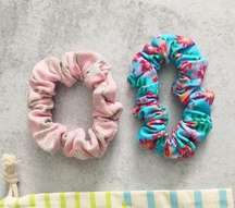 Lele Sadoughi x Solid & Striped Set of 2 Scrunchies Pink Zebra & Blue Floral NEW