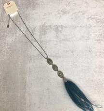 American Eagle Outfitters Boho Blue Feather Silver Tone Long Necklace NEW